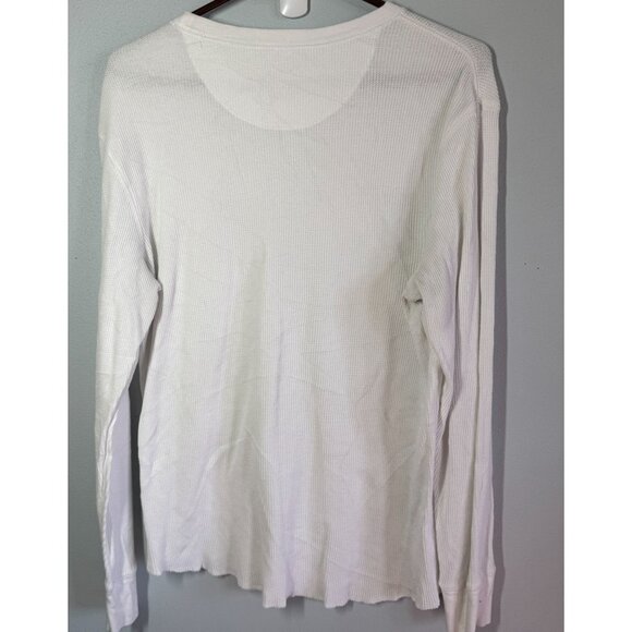 GAP Mens Waffle Knit Thermal Top Large White Long Sleeve Crewneck Layering Winte - Picture 2 of 9